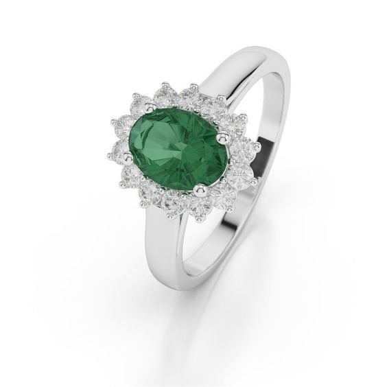 RING K18 WHITE GOLD WITH EMERALD AND DIAMONDS