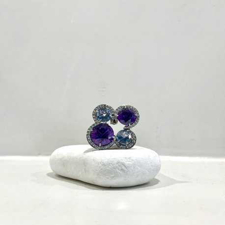 RING WITH AMETHYST & BLUE TOPAZ K14