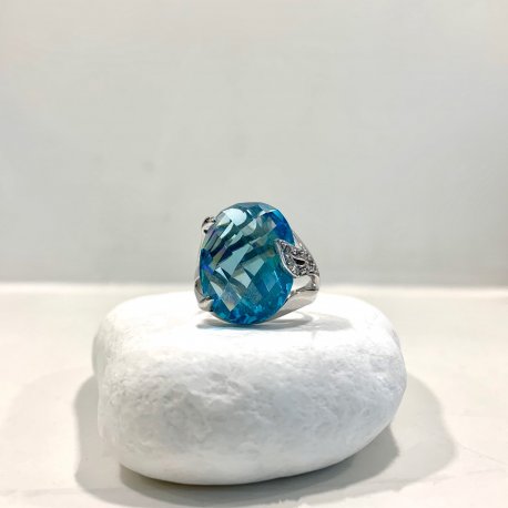 RING WHITE GOLD K14 BLUE QUARTZ