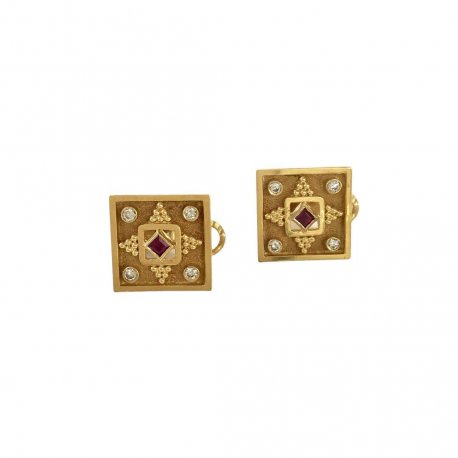 Earrings k18 with diamonds and ruby