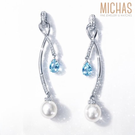 EARRINGS 18K WITH PEARLS AND AQUAMARINE