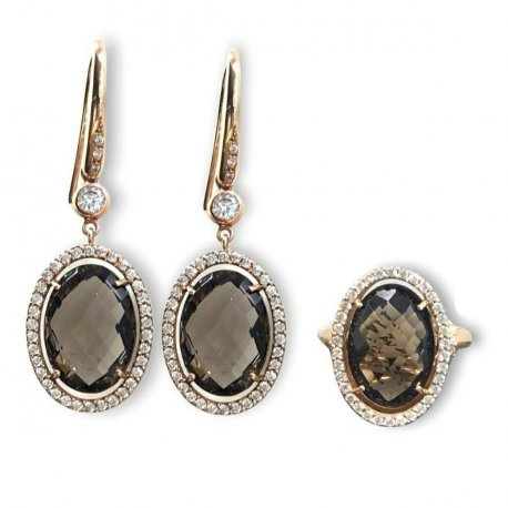 Earrings & ring smokey topaz  rose gold 14k