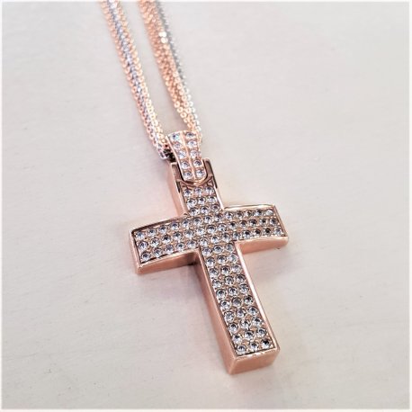 CROSS PINK GOLD WITH 6 CHAINS AND ZIRCON STONES K14